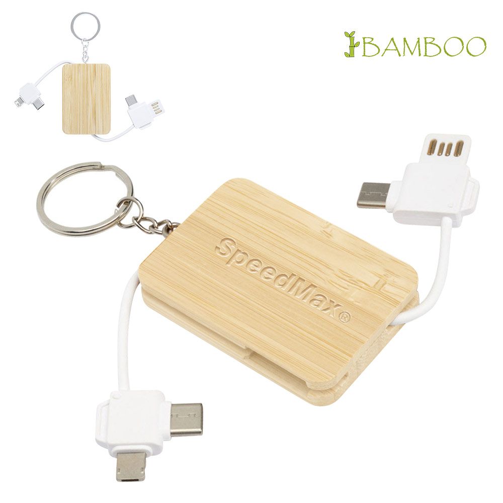 Bamboo Charging Cable With Keychain