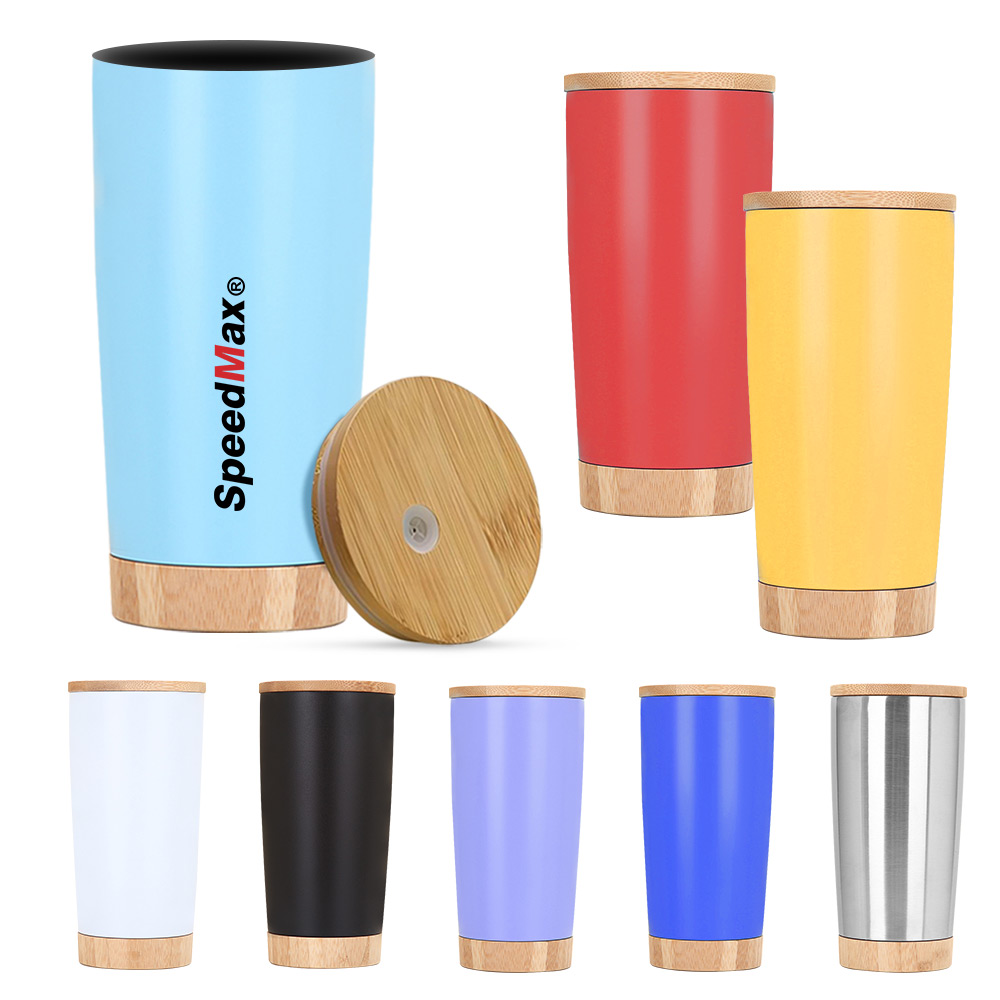 20 oz Stainless Steel Insulated Travel Tumbler W/Bamboo Lid & Base