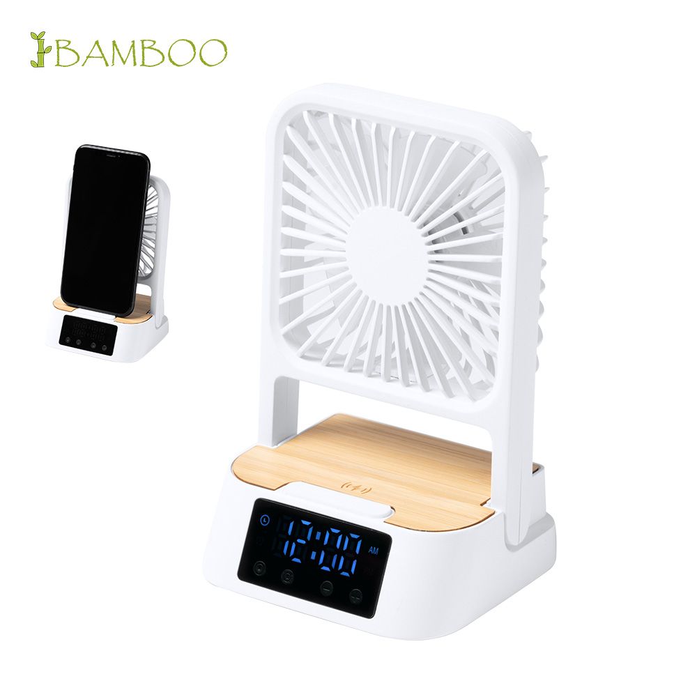 Desktop Fan With Wireless Charger & Clock